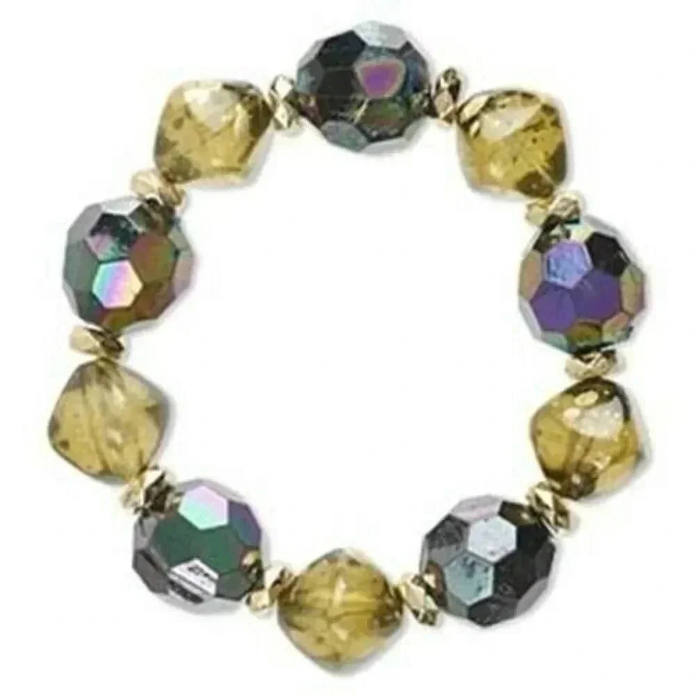 Chunky Green Gold Beads Stretch Bracelet